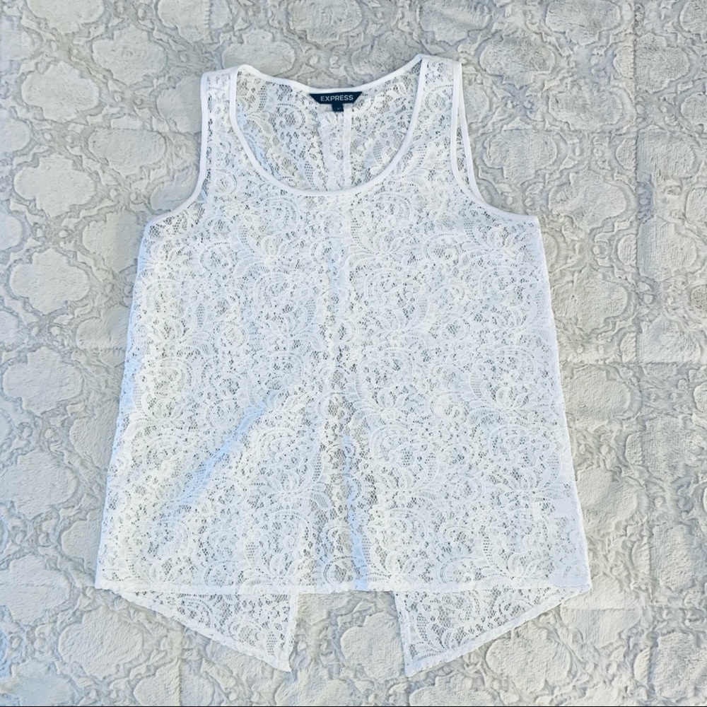 White Lace Split Back Sleeveless Tee